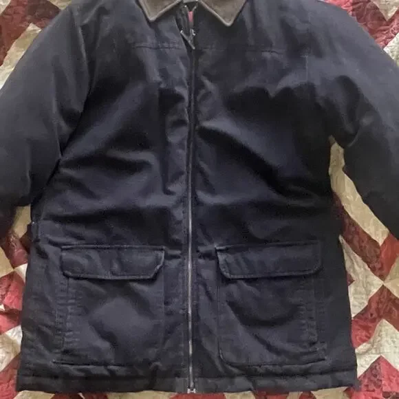 Vintage Eddie Bauer Jacket Mens XL Tall Navy Goose Down Chore Barn Coat Quilted - Picture 12 of 15
